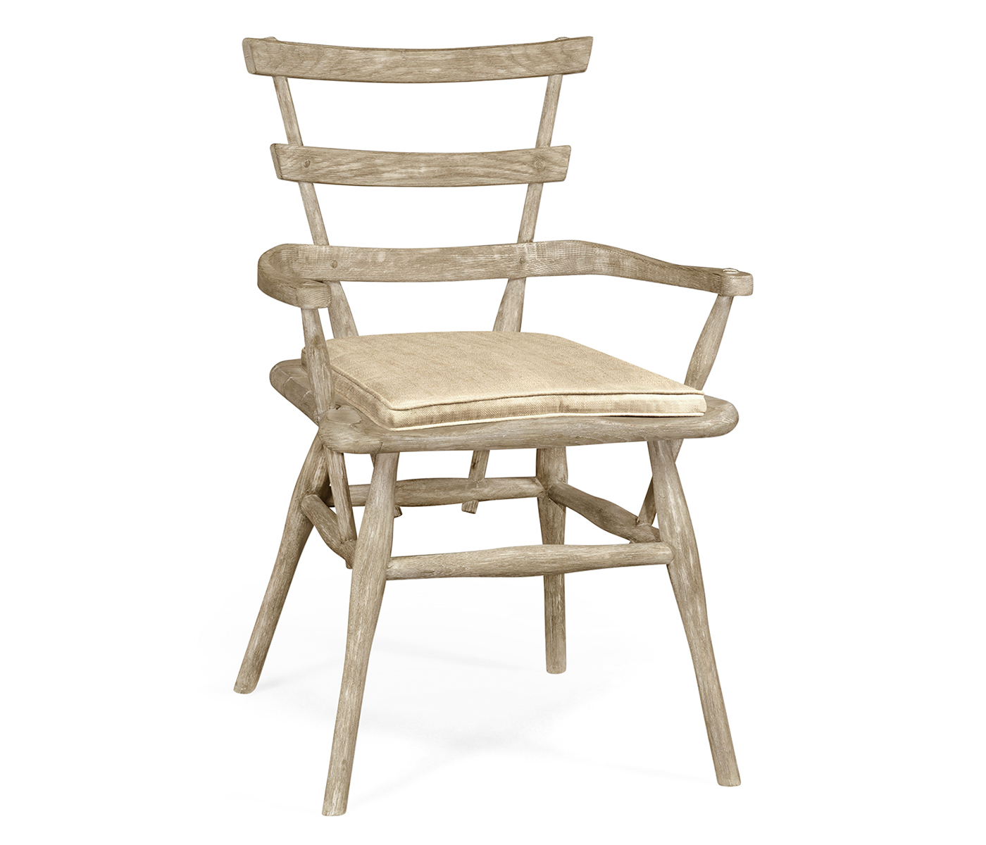 Country Style Grey Oak Arm Chair with Cushion