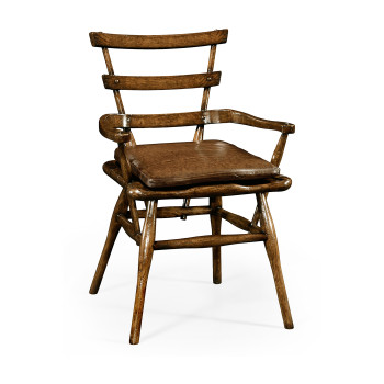 Country Style Dark Oak Arm Chair with Cushion