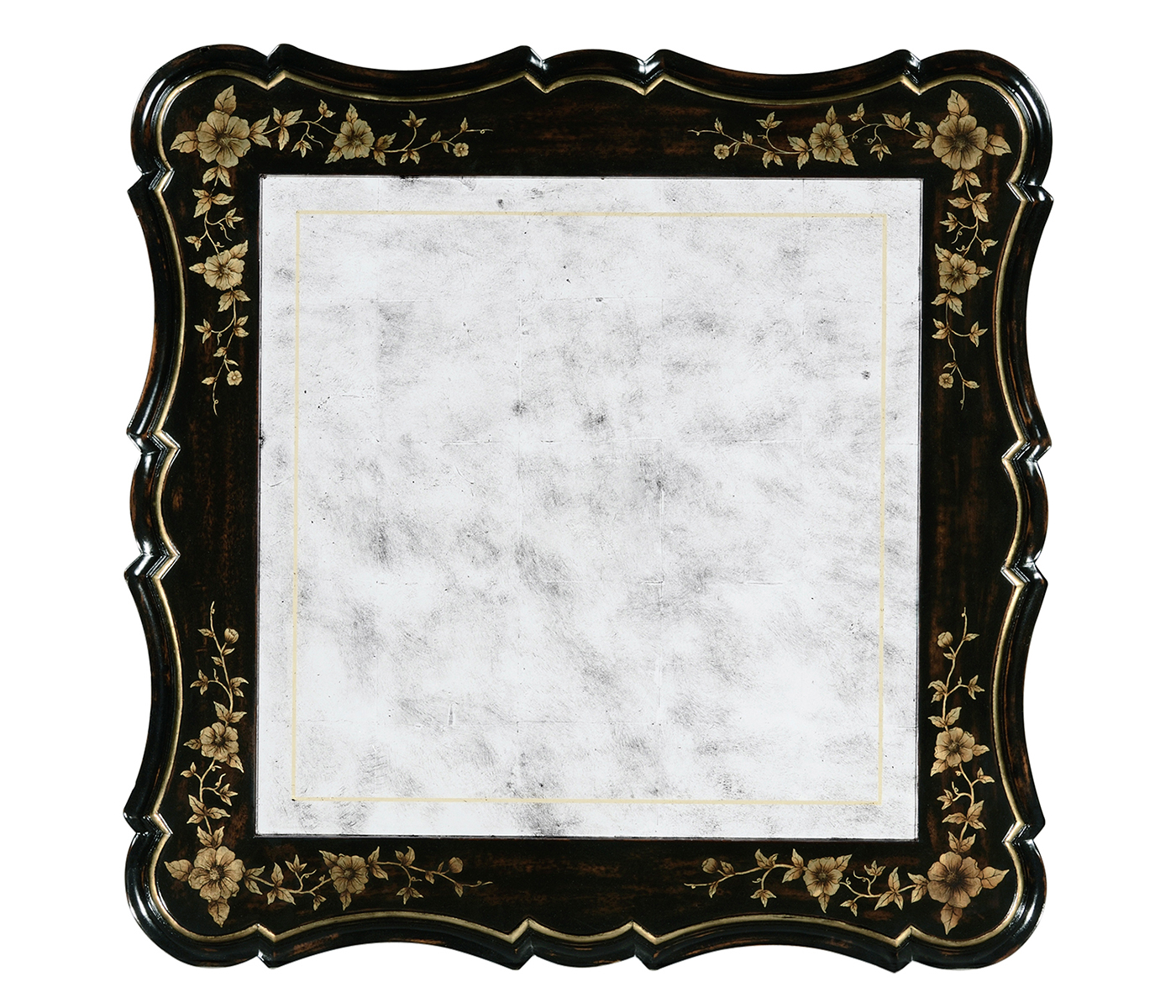 Black & gilded floral side table églomisé top