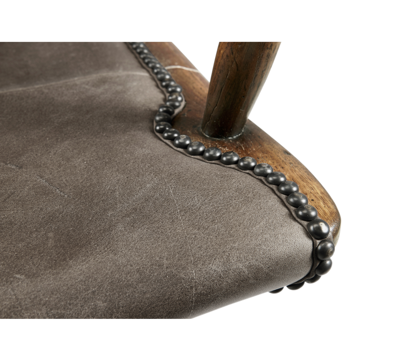 Dark Brown Oak Arm Bar Stool with Studded Haven Leather Seat