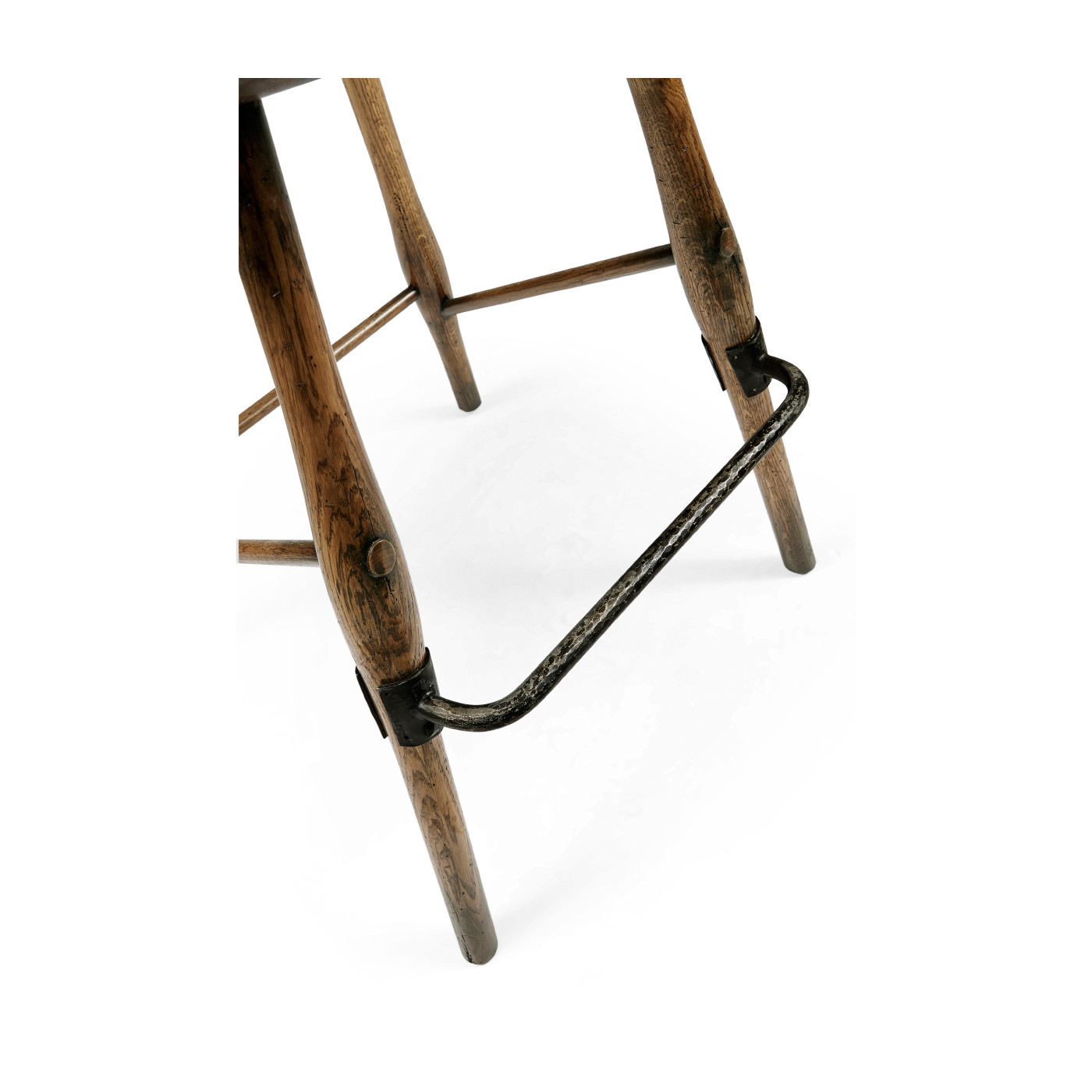 Dark Brown Oak Arm Bar Stool with Studded Haven Leather Seat