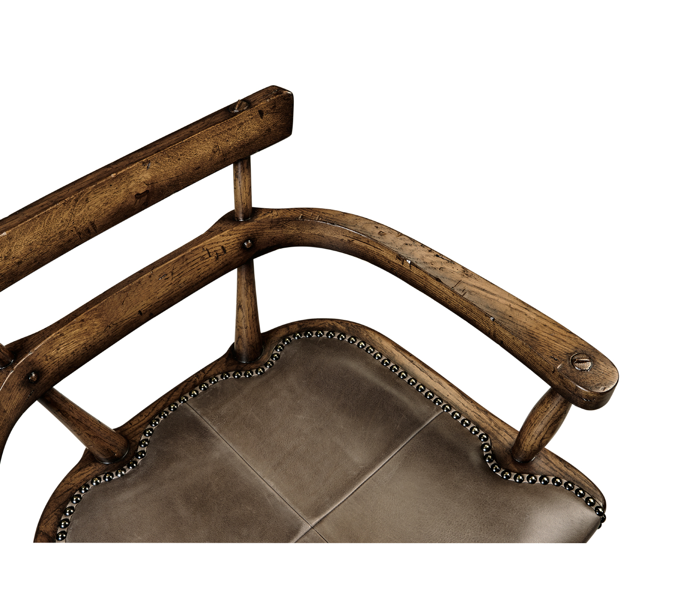 Dark Brown Oak Arm Counter Stool with Studded Haven Leather Seat