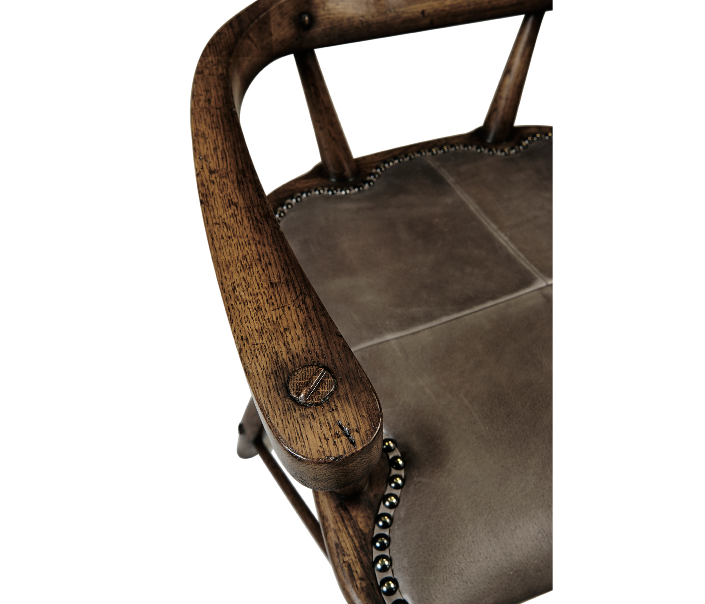 Dark Brown Oak Arm Counter Stool with Studded Haven Leather Seat