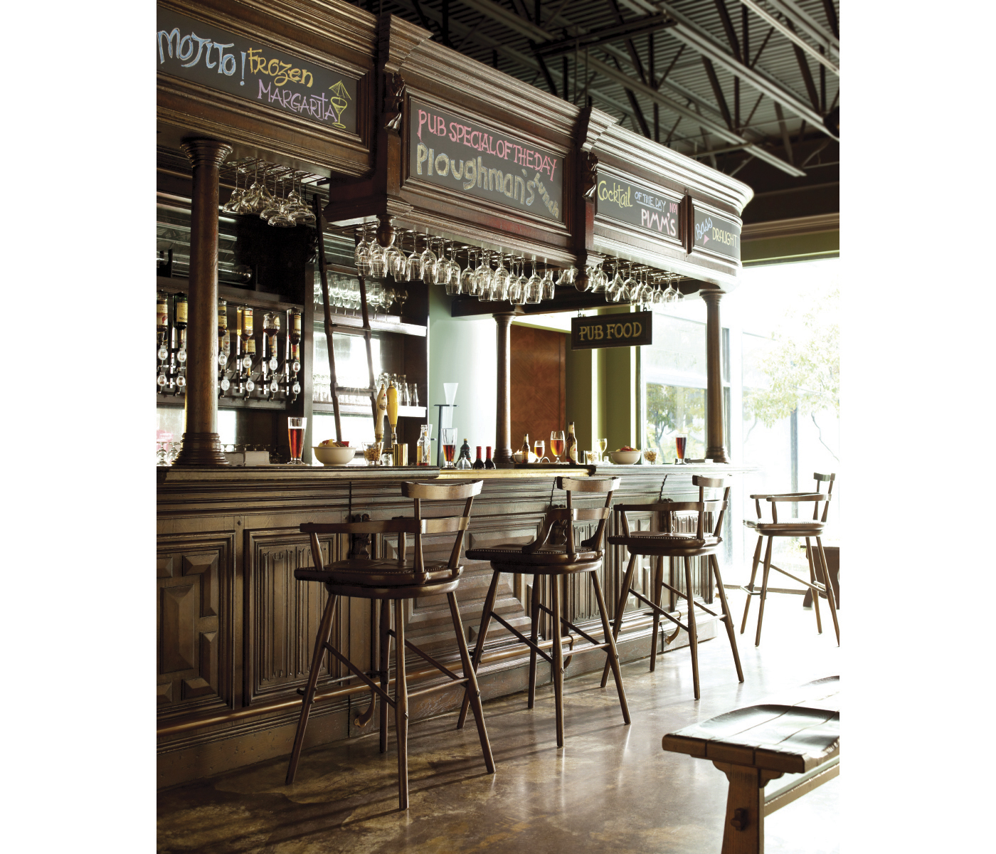 Grey Oak Arm Bar Stool with A Studded Dark Grey Leather Seat