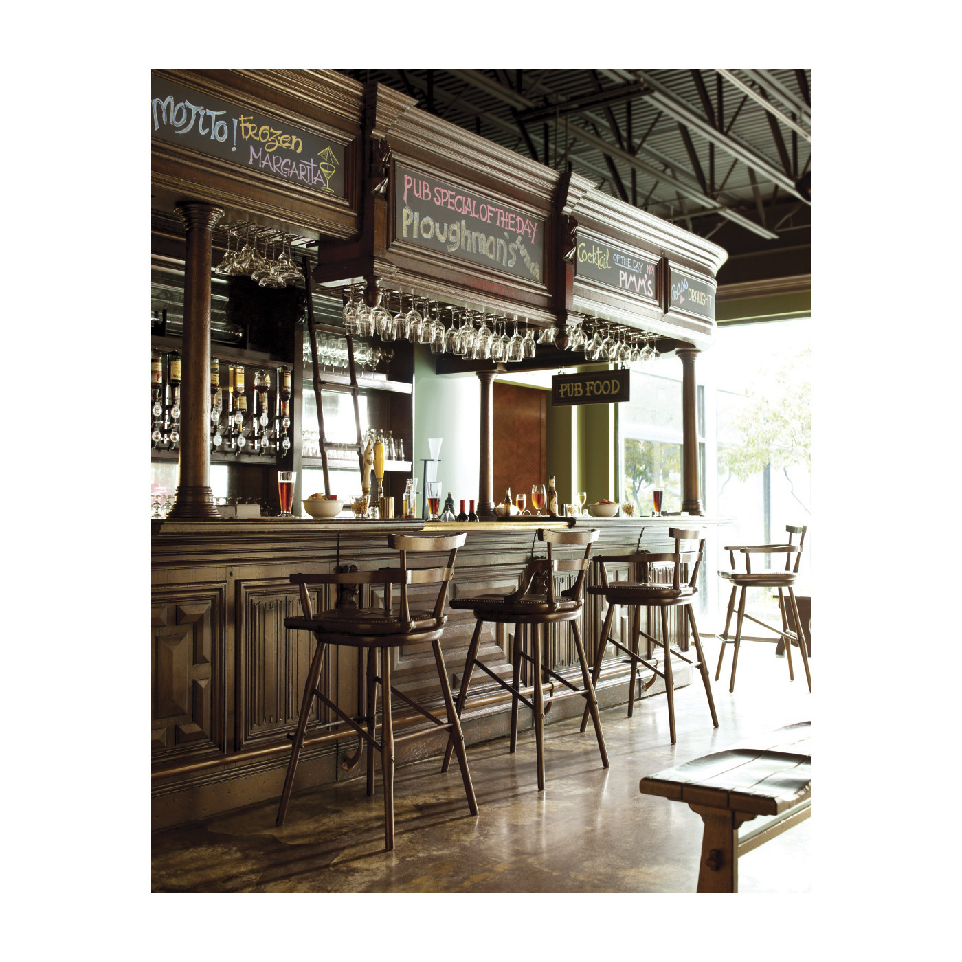 Grey Oak Arm Bar Stool with A Studded Dark Grey Leather Seat