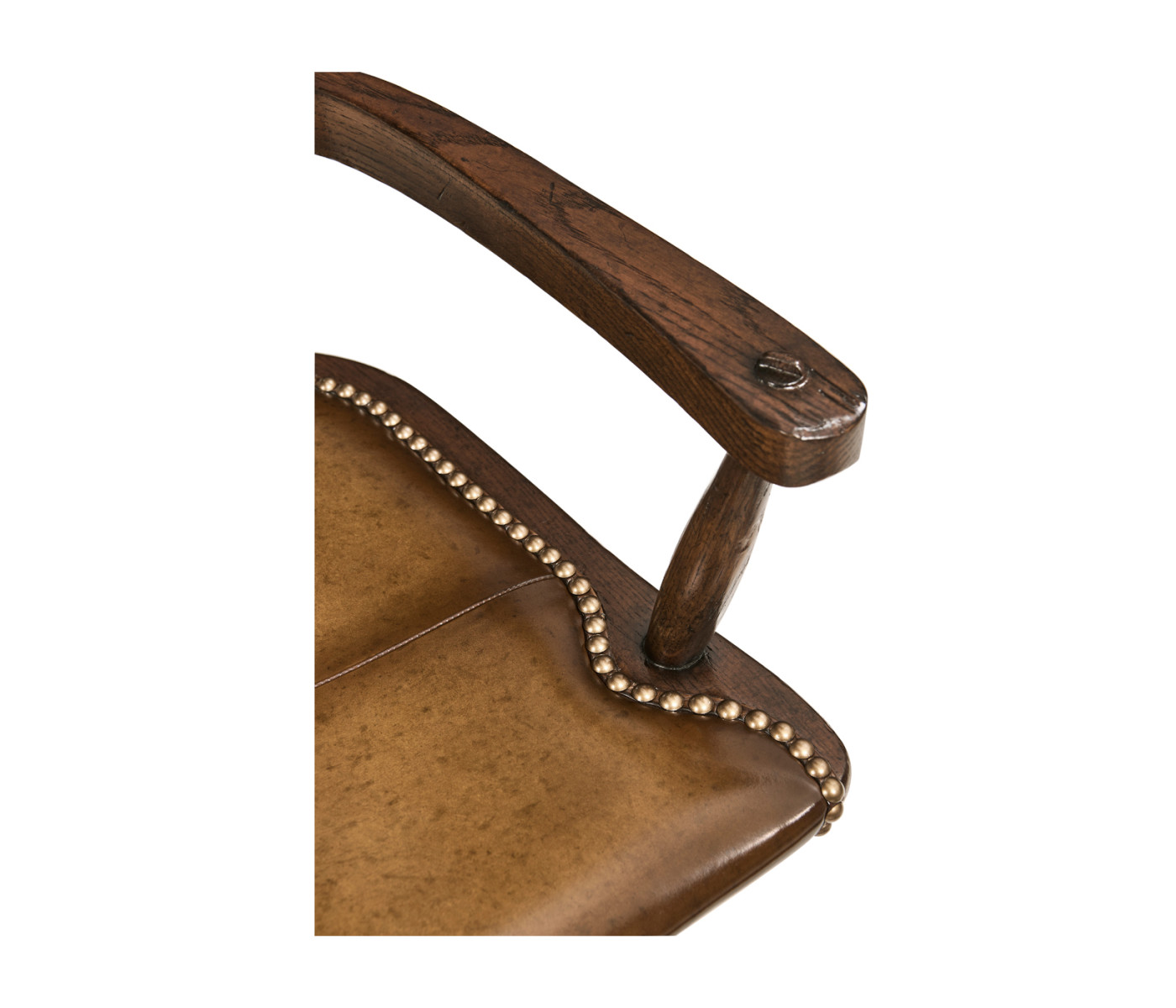 Dark Oak Arm Bar Stool with A Studded Dark Antique Leather Seat