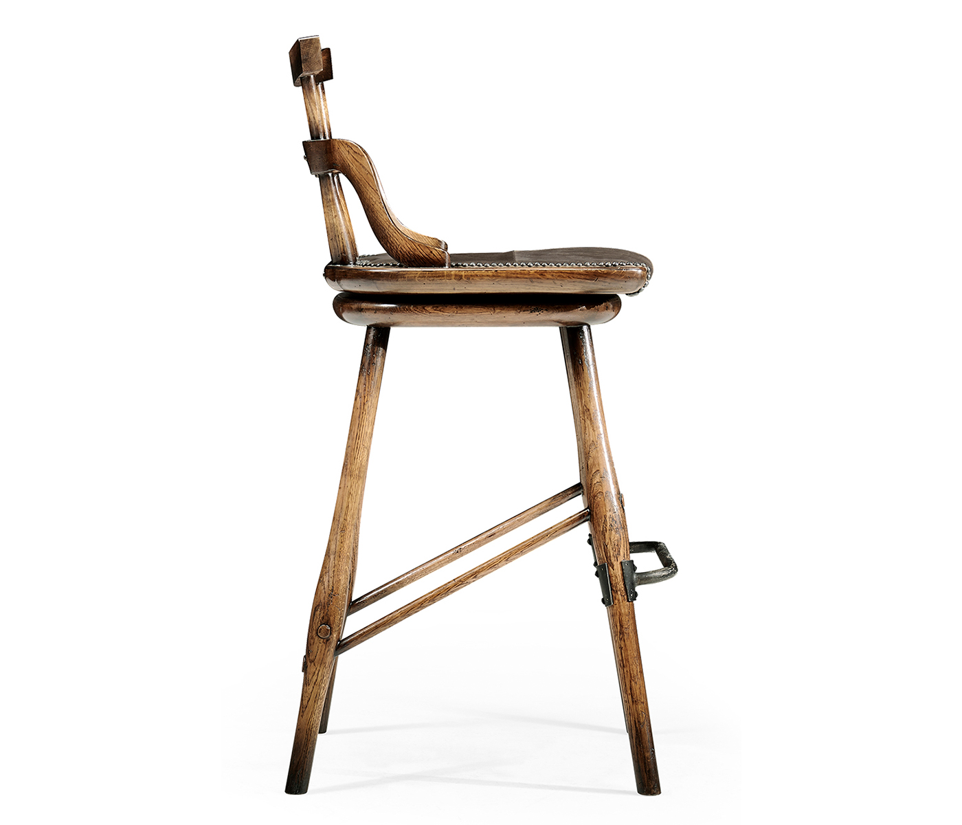 Dark Brown Oak Side Bar Stool with Studded Haven Leather Seat