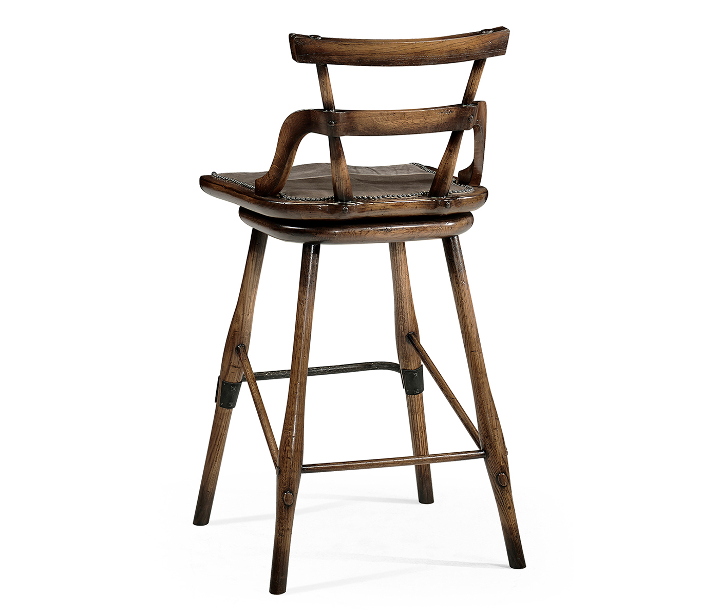 Dark Brown Oak Side Bar Stool with Studded Haven Leather Seat