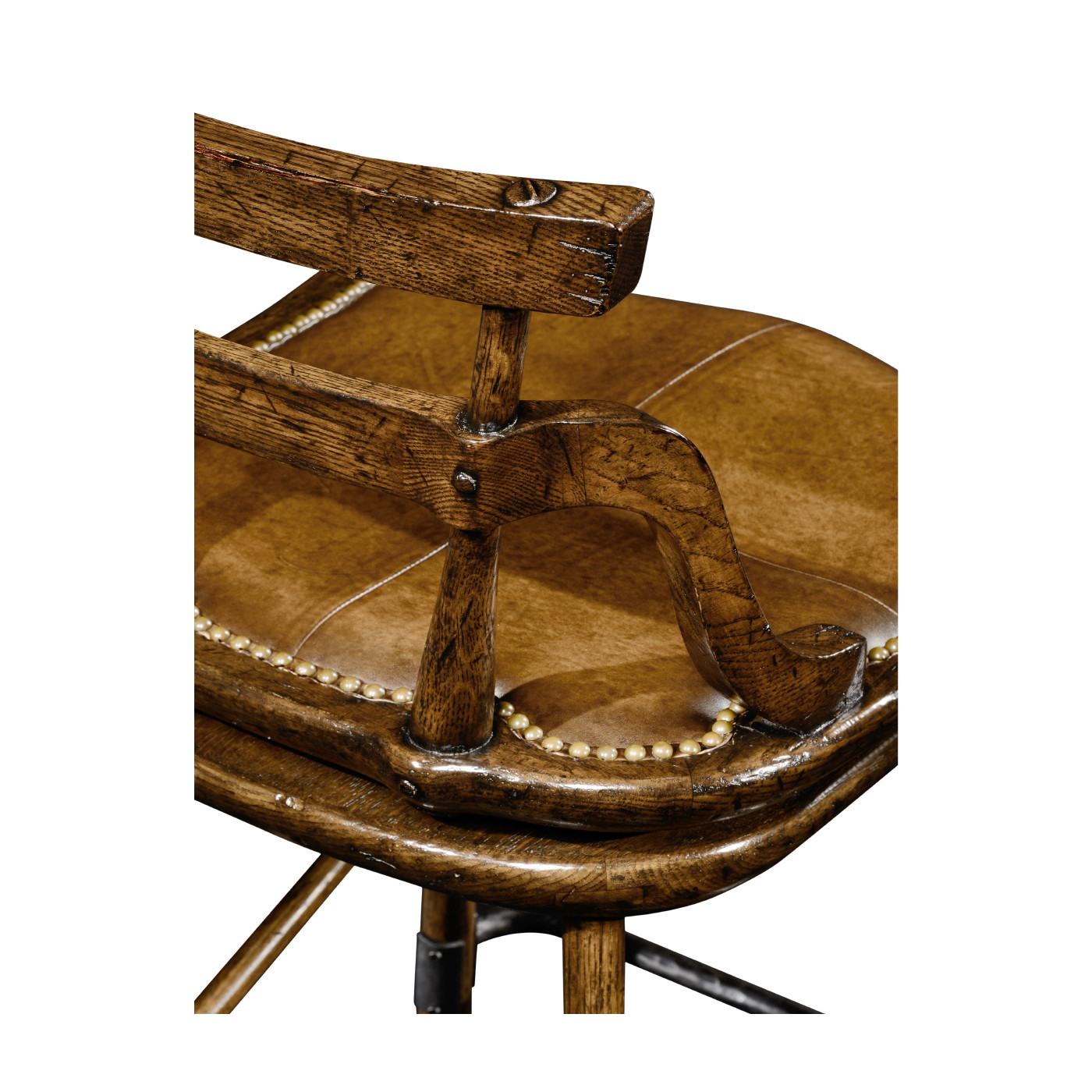 Dark Oak Side Bar Stool with a Studded Dark Antique Leather Seat