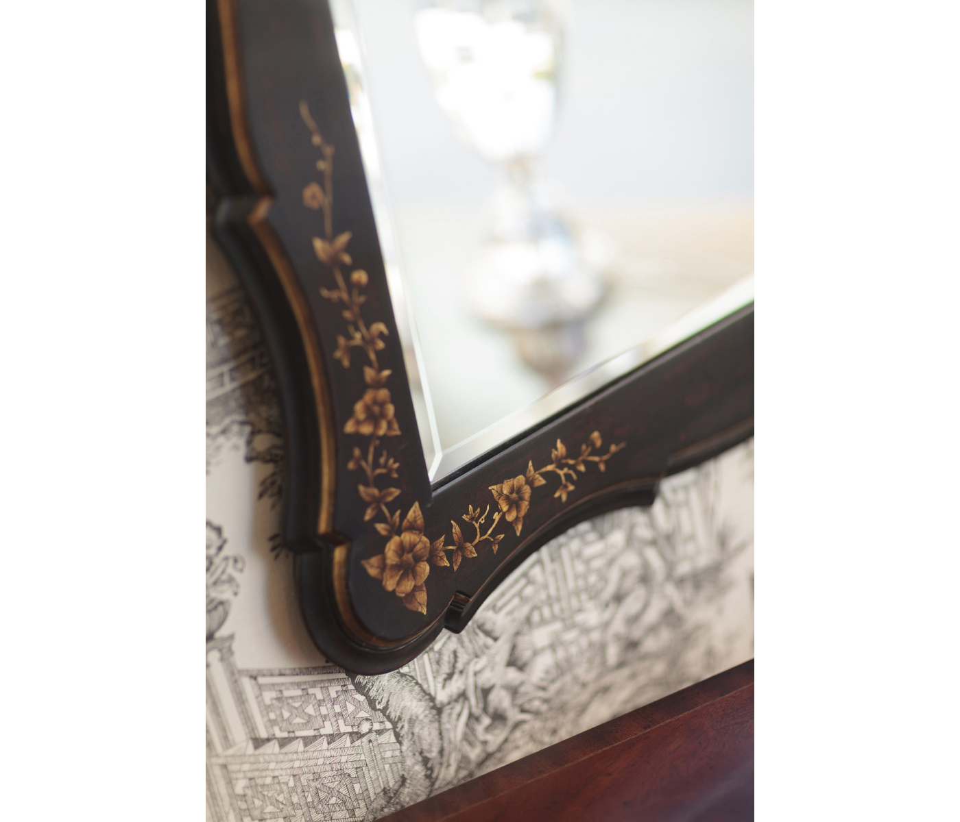 Black & gilded floral rectangular mirror