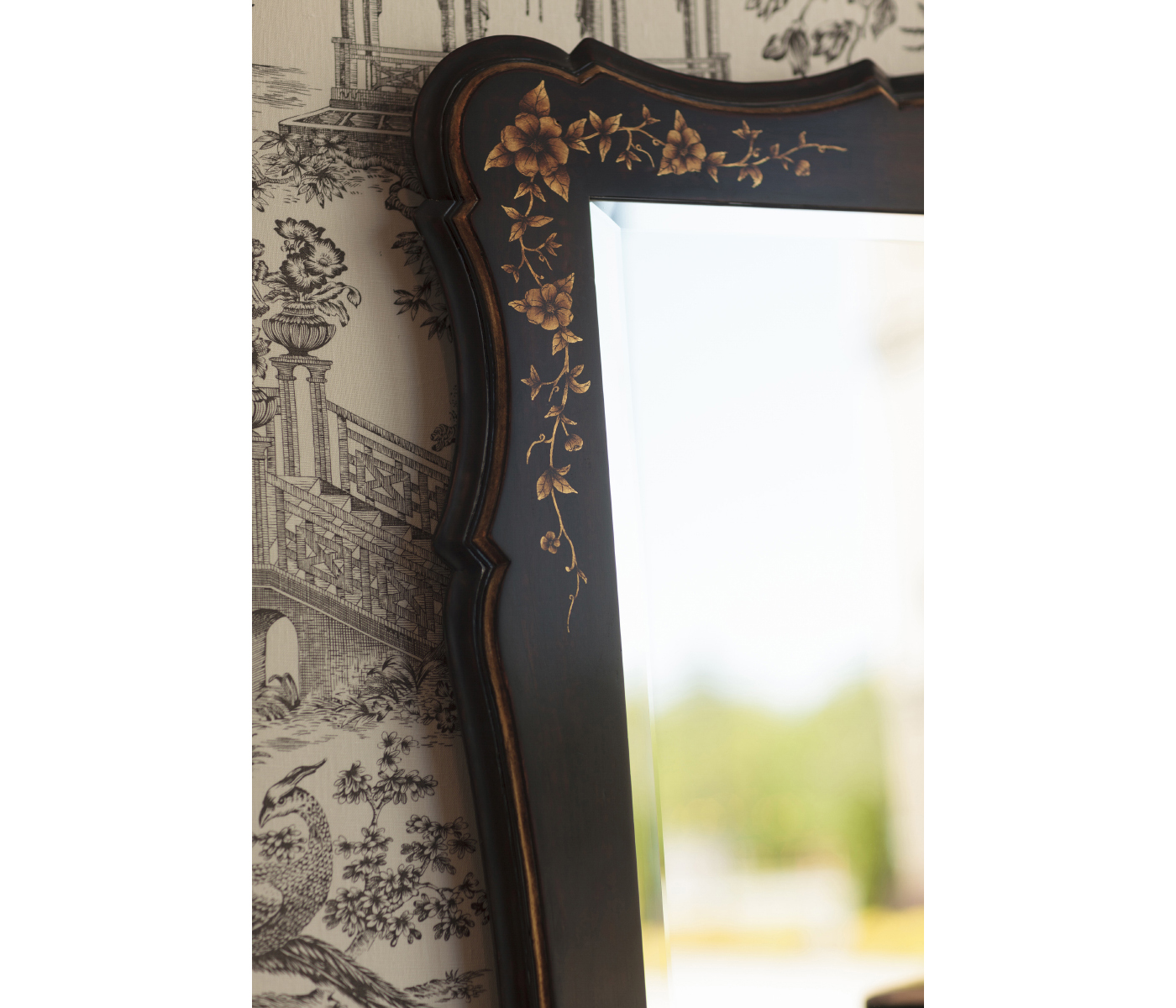 Black & gilded floral rectangular mirror