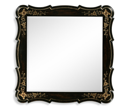 Black & gilded floral square mirror