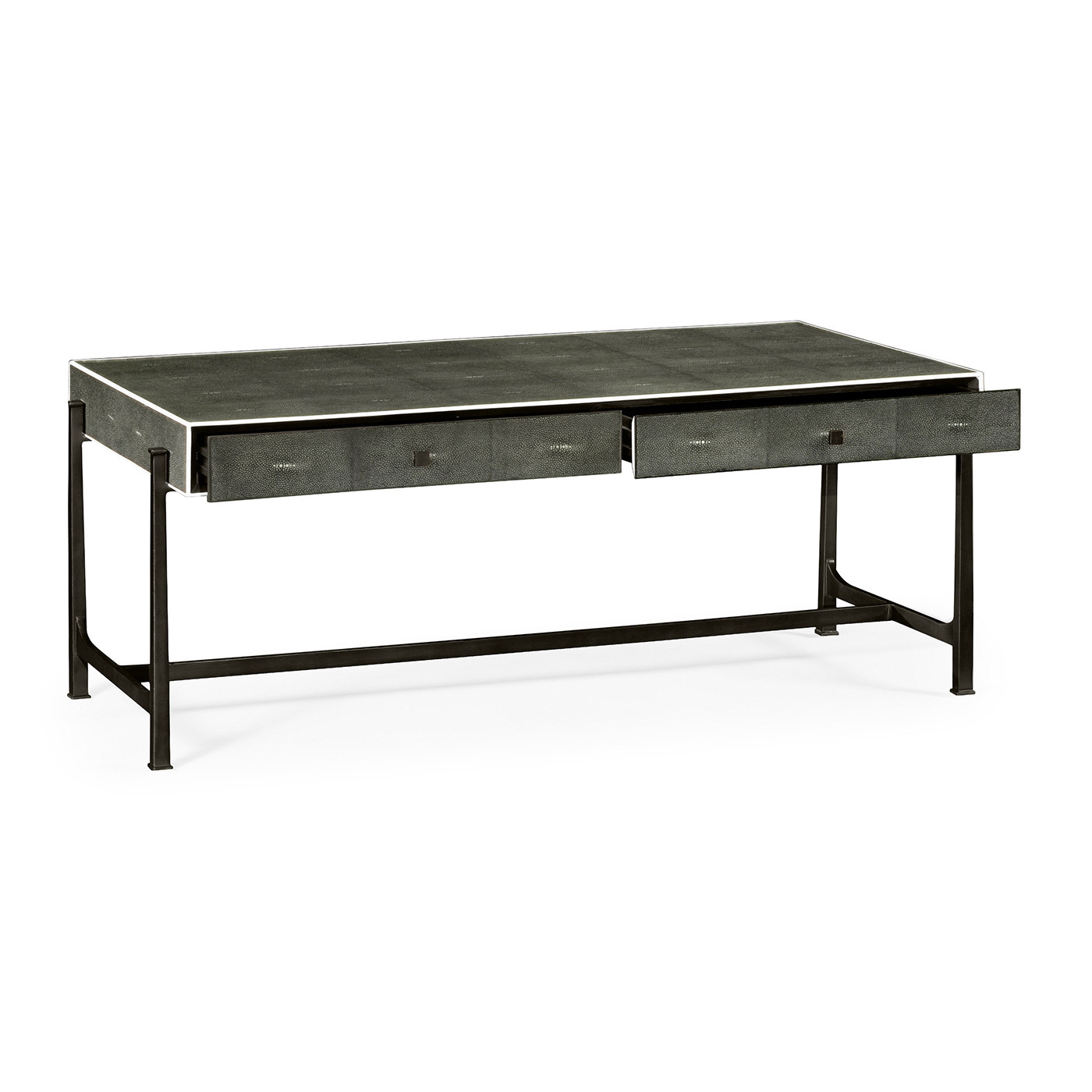 Anthracite Faux Shagreen Coffee Table with Bronze Base
