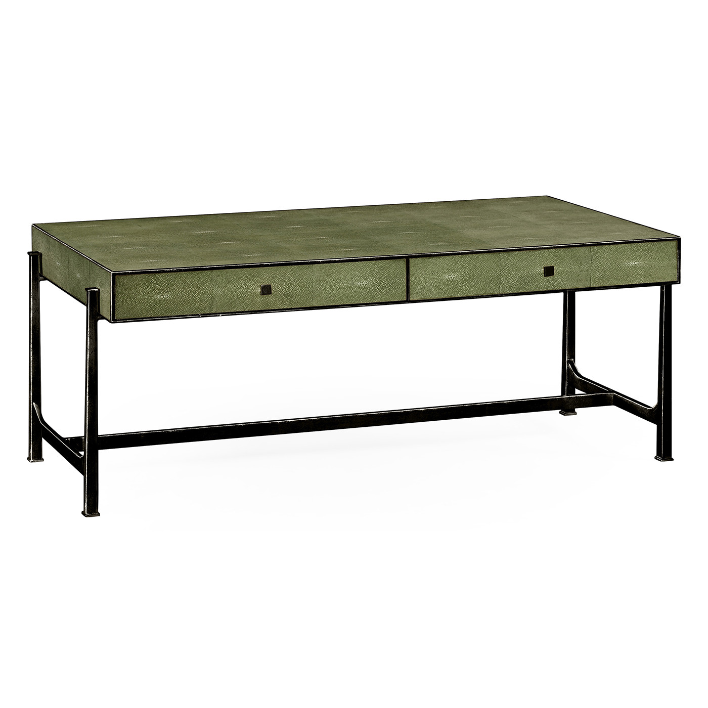 Green Faux Shagreen Coffee Table with Bronze Base