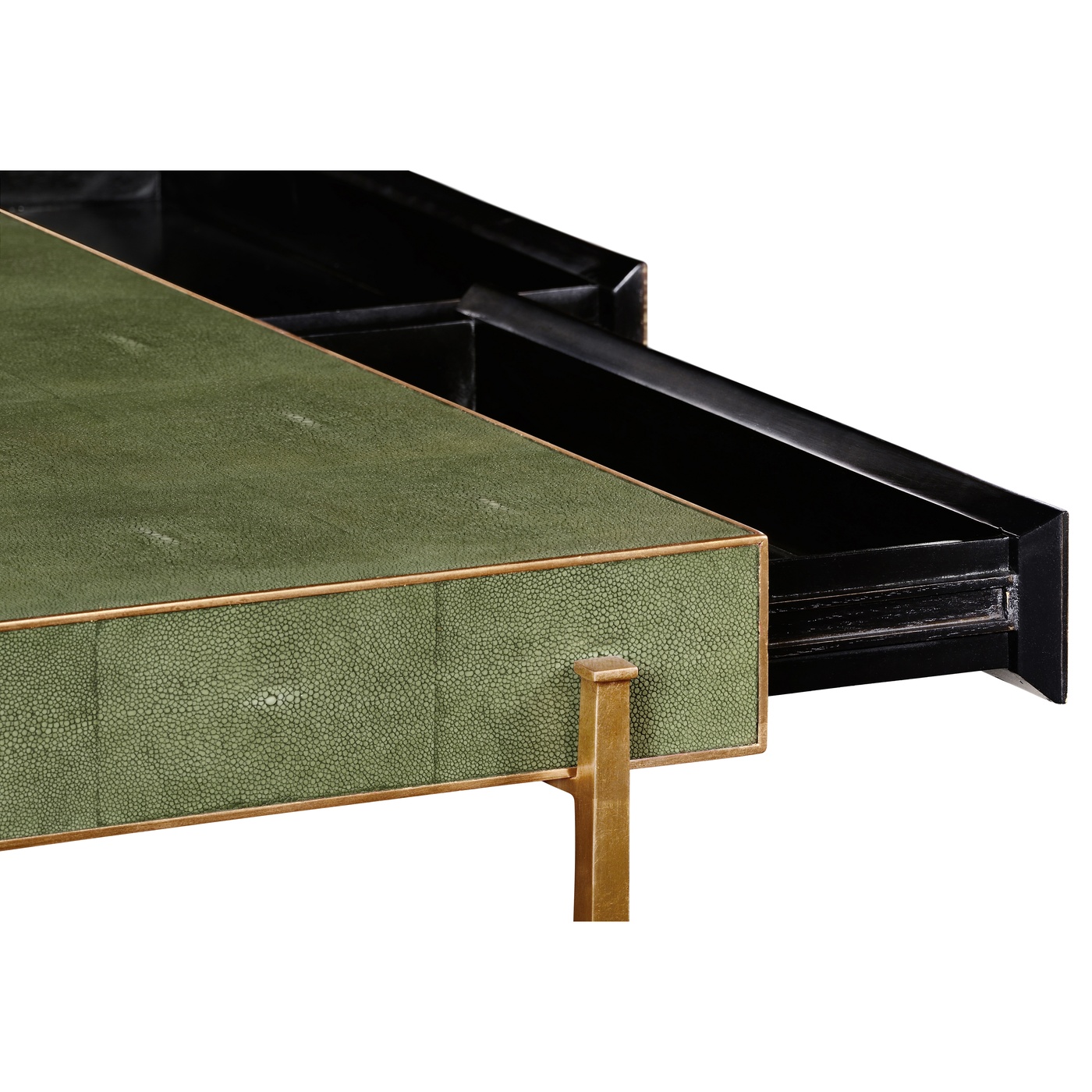 Green Faux Shagreen Coffee Table with Gilded Base