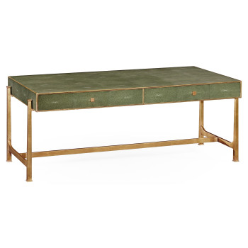 Green Faux Shagreen Coffee Table with Gilded Base