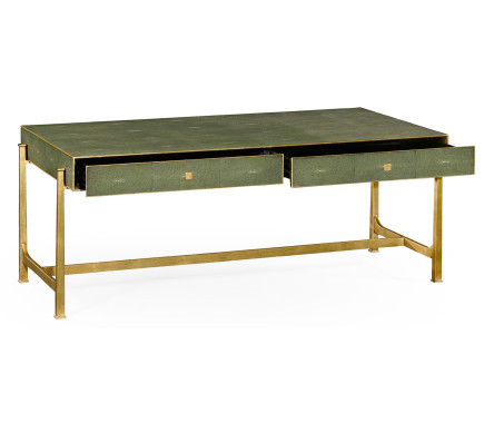 Green Faux Shagreen Coffee Table with Gilded Base