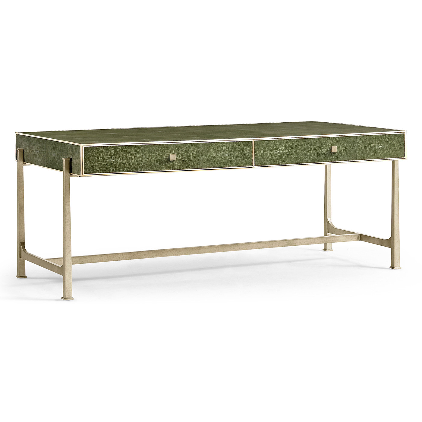 Green Faux Shagreen Coffee Table with Silver Base