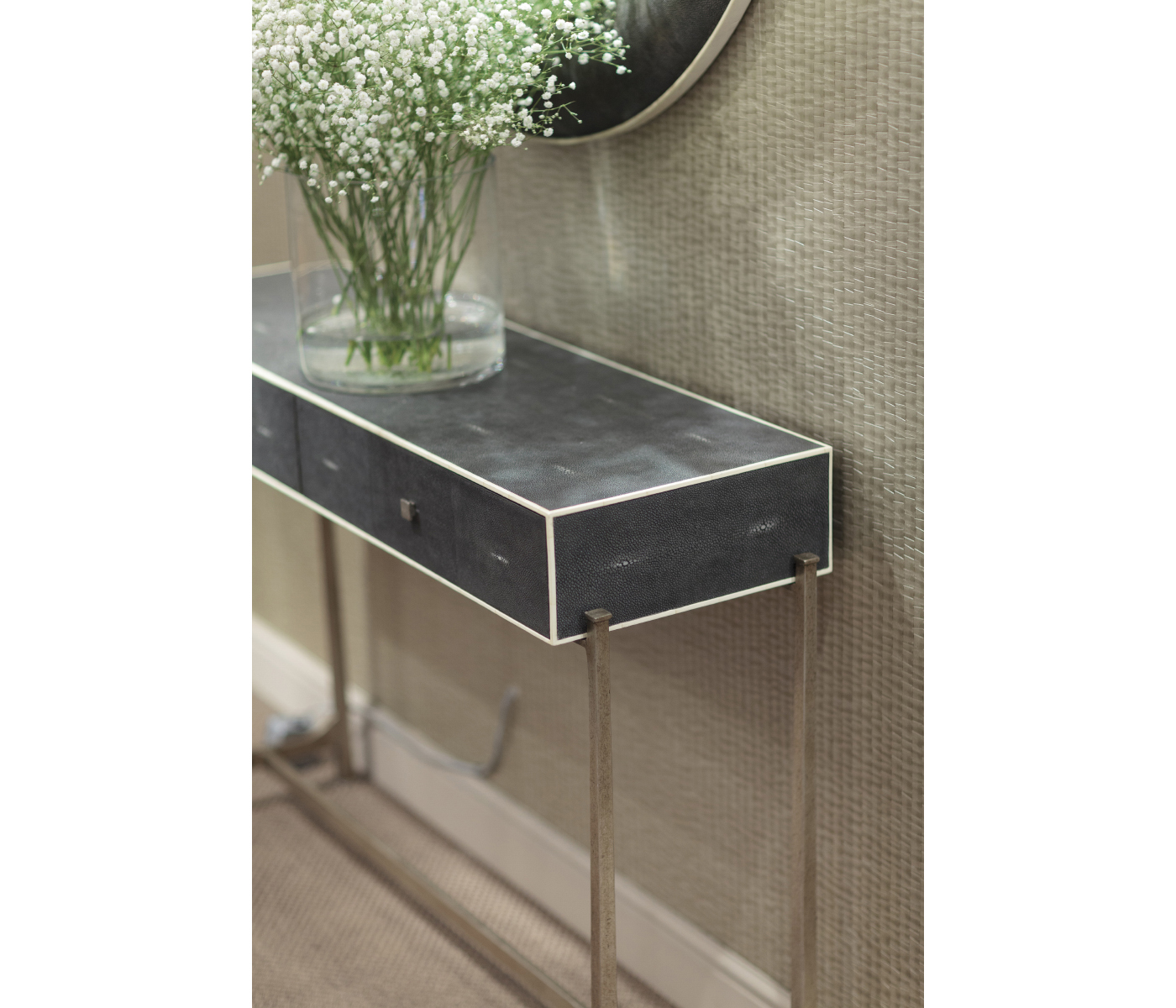 Faux Anthracite Shagreen & Silver Console