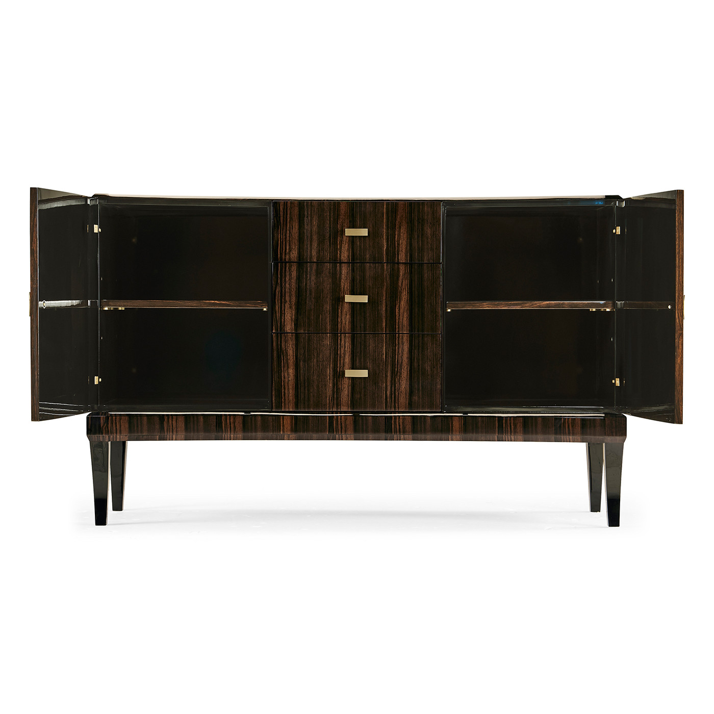 Rectangular Curved Art Deco Macassar Ebony High Lustre Sideboard