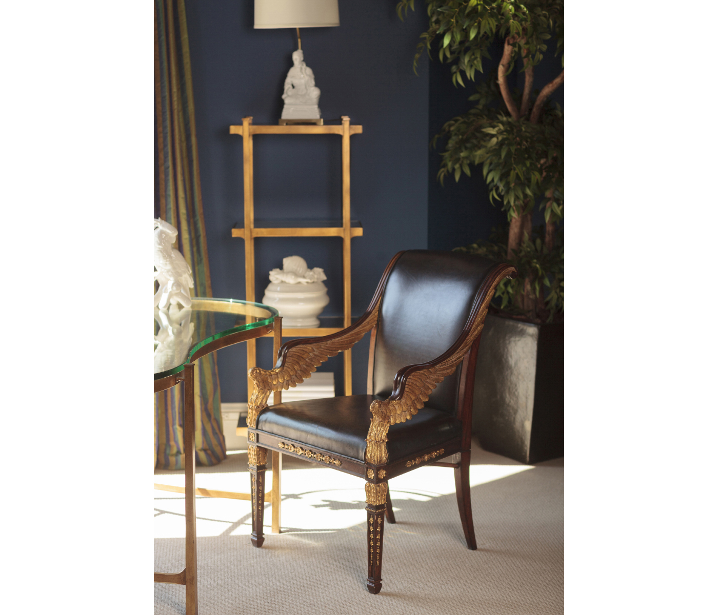 Églomisé & Gilded Iron Narrow Four-Tier Étagère