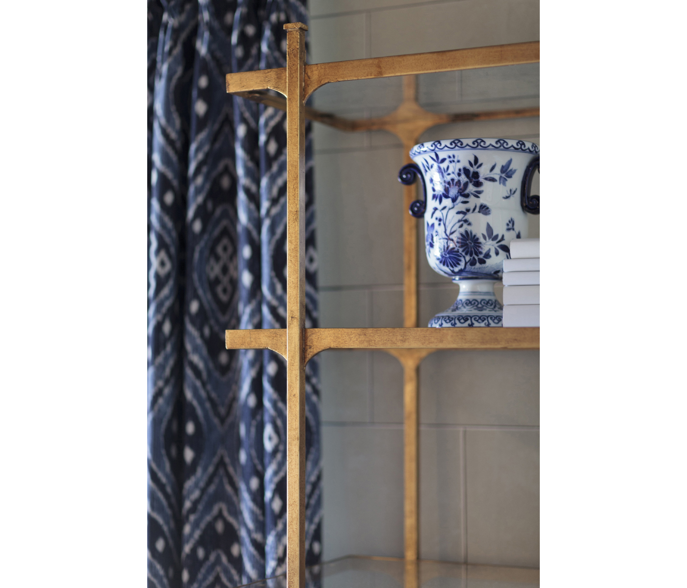 Églomisé & Gilded Iron Narrow Four-Tier Étagère