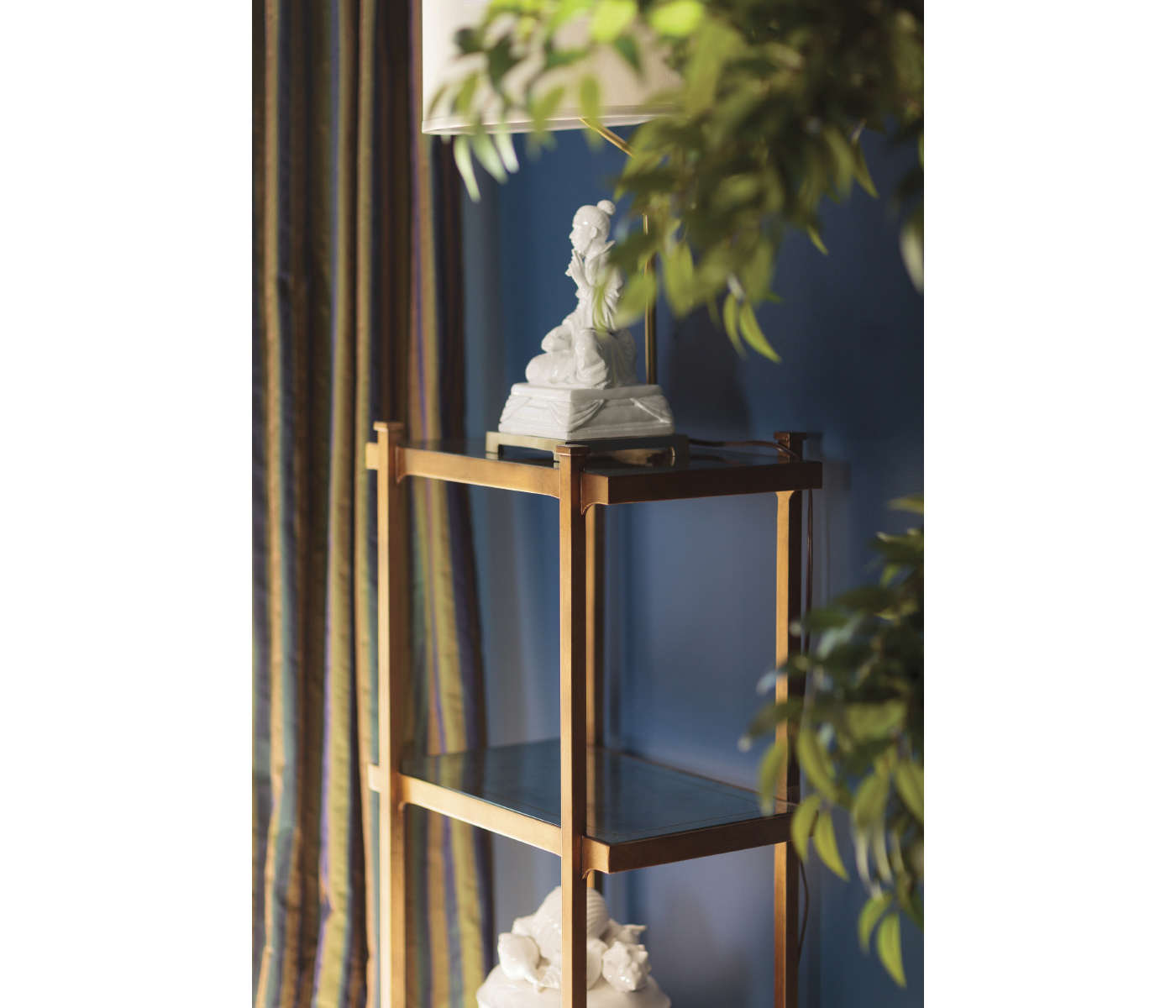 Églomisé & Gilded Iron Narrow Four-Tier Étagère
