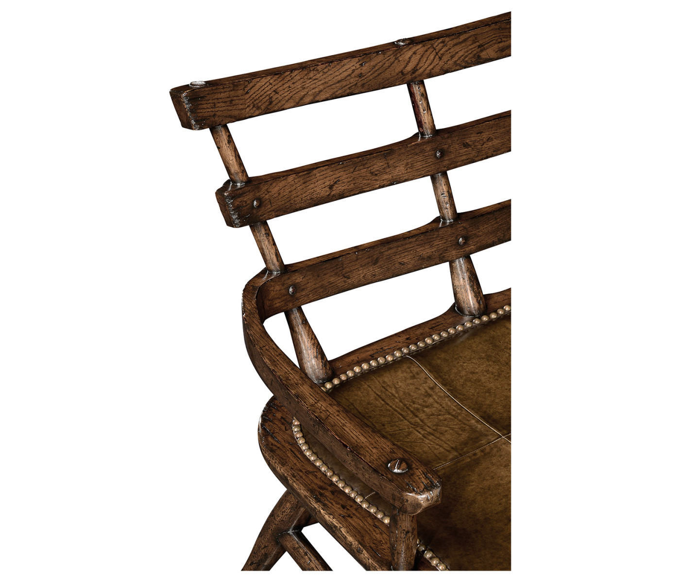 Dark Oak Bench with a Studded Dark Antique Chestnut Leather Seat