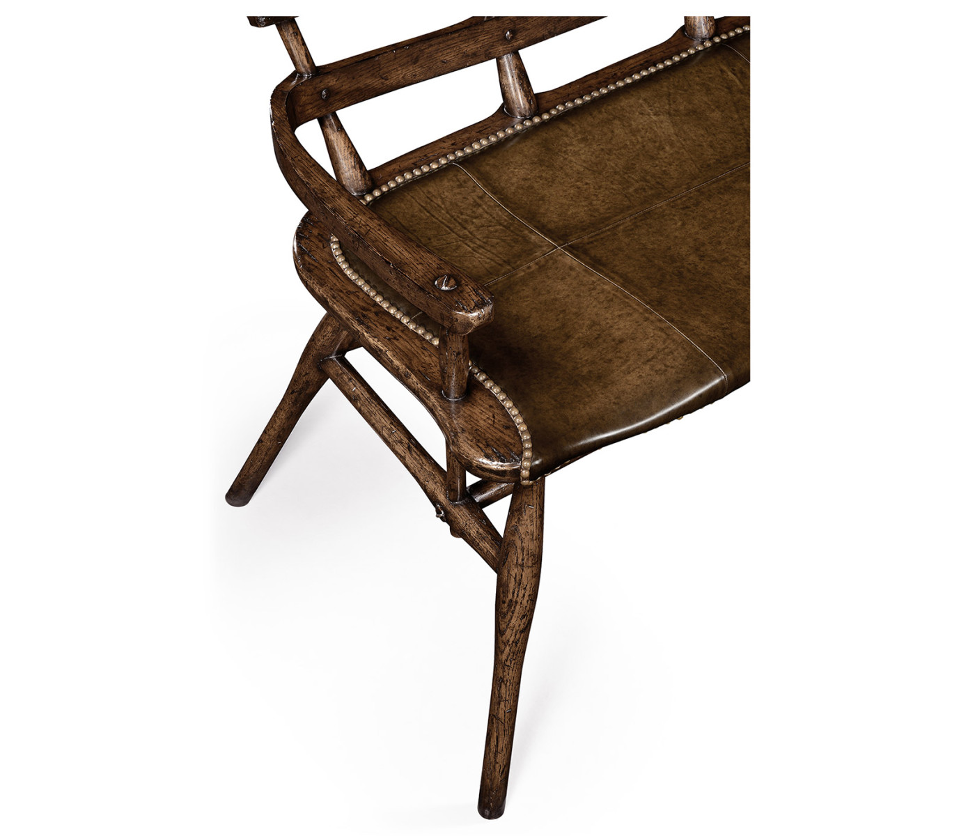 Dark Oak Bench with a Studded Dark Antique Chestnut Leather Seat