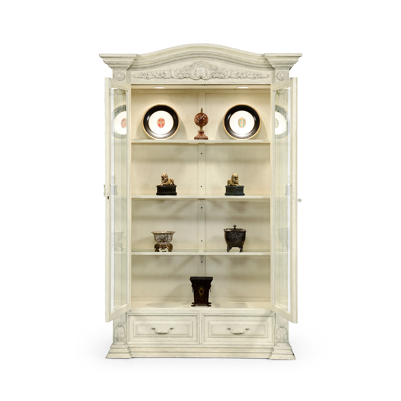 French Provincial Dusty White Glazed China Cabinet