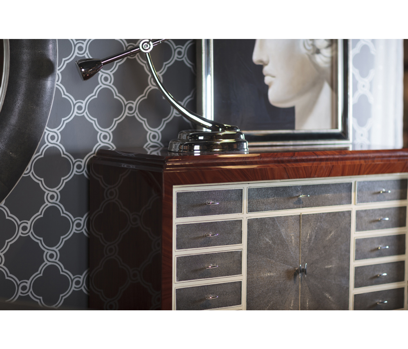 Art Deco High Lustre Secretaire with Brass