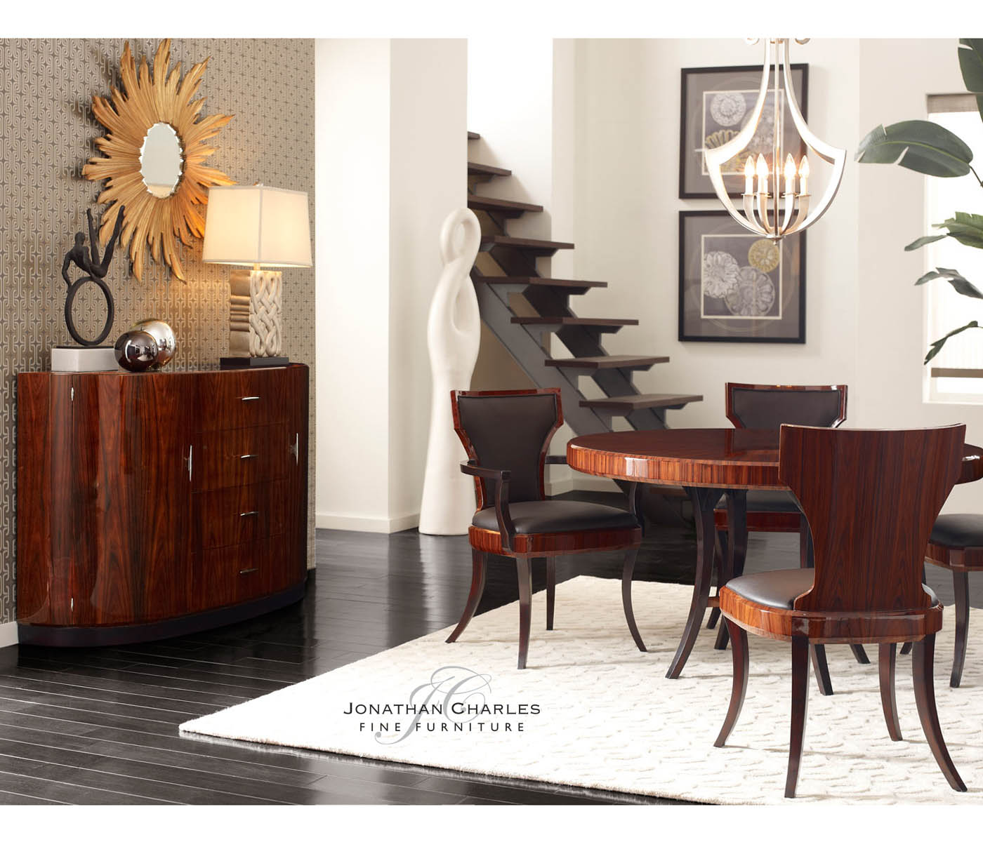 Art Deco demilune sideboard with stainless steel (High lustre)