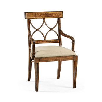 Regency Crotch Walnut Curved Back Arm Chair