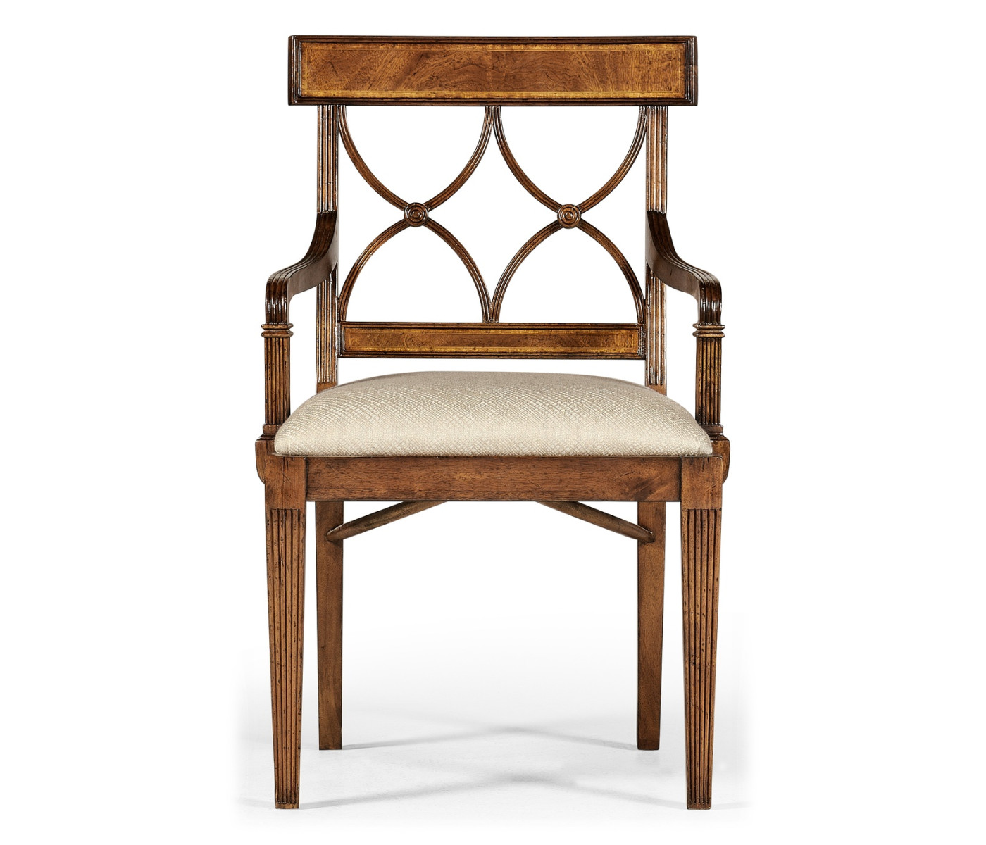 Regency Crotch Walnut Curved Back Arm Chair