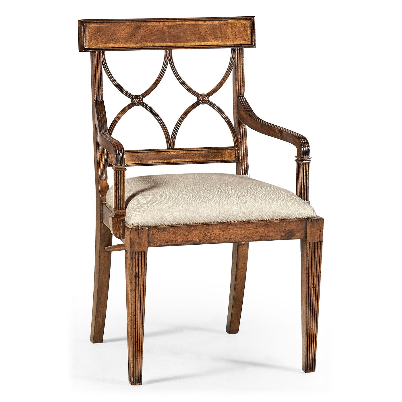 Regency Crotch Walnut Curved Back Arm Chair