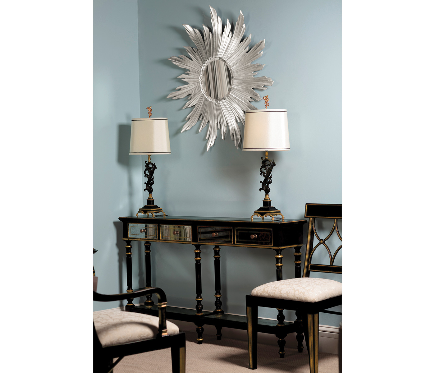 Regency Black Painted Curved Back Arm Chair