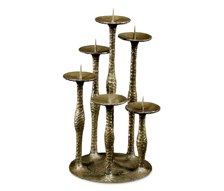 Textured Brass Six Branch Candlestick
