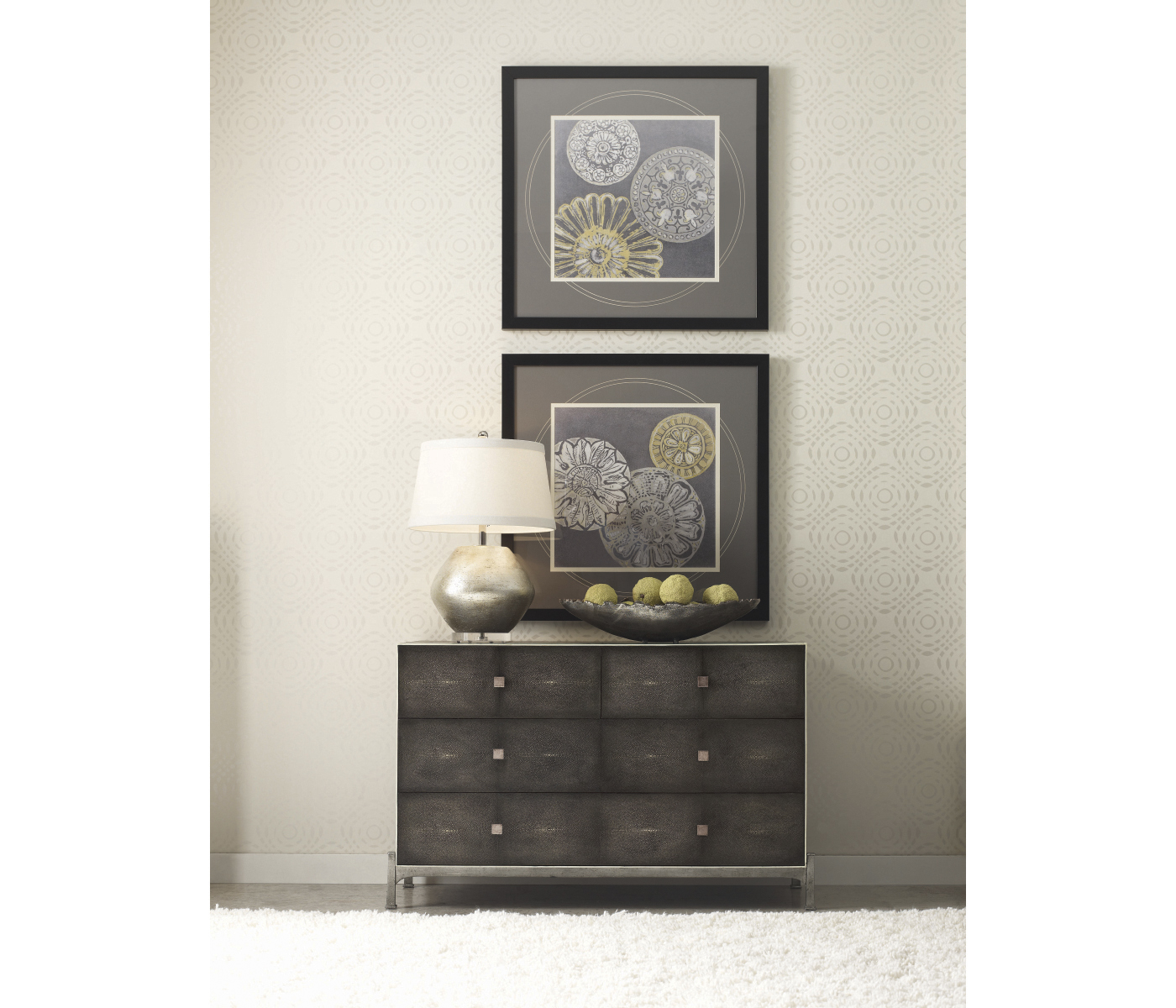 Églomisé & Bronze Large Chest of Drawers