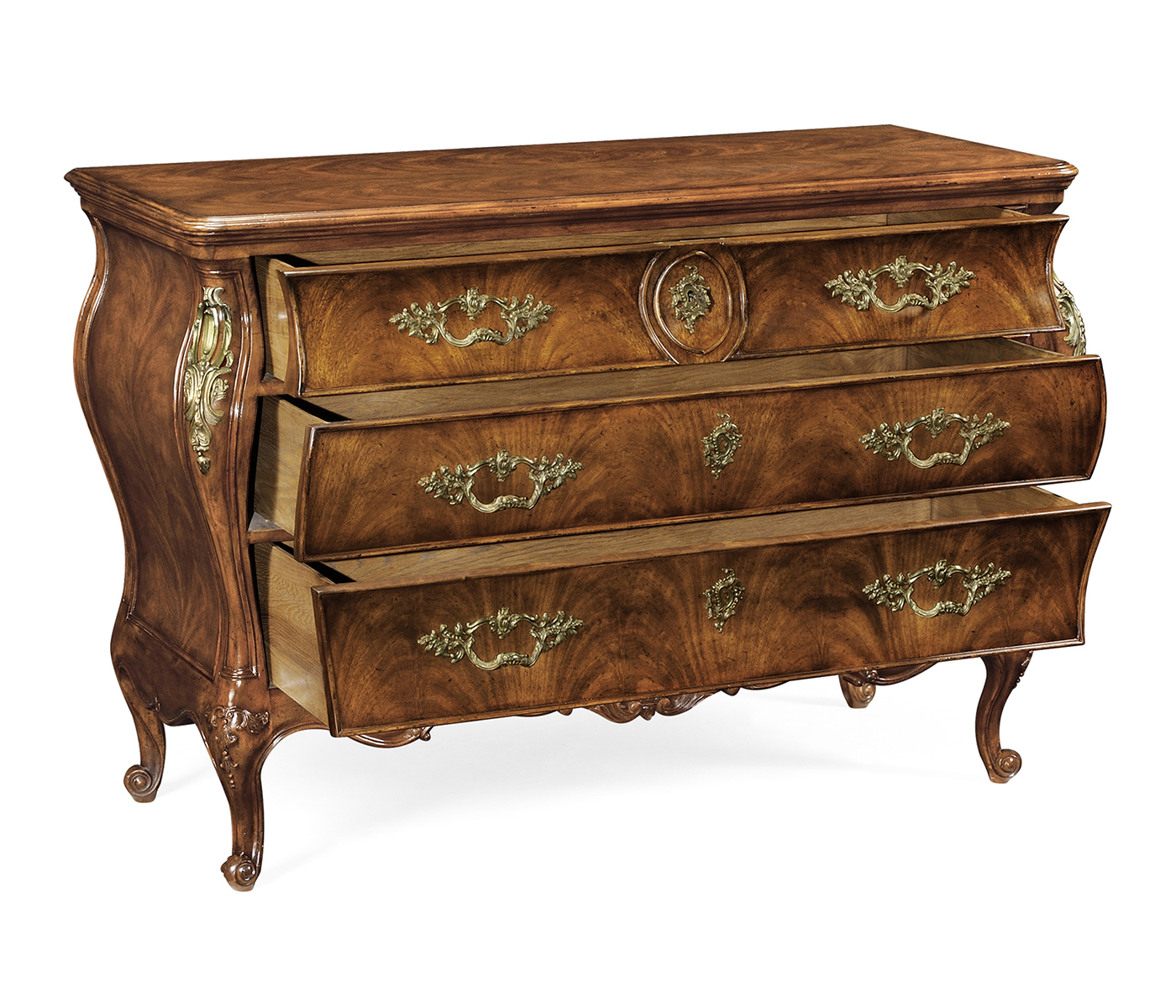 Louis XV crotch walnut chest of drawers