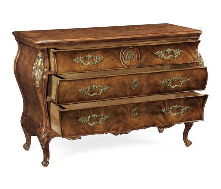 Louis XV crotch walnut chest of drawers