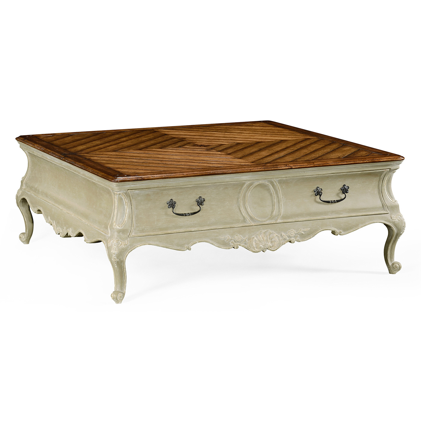 French provincial grey painted coffee table