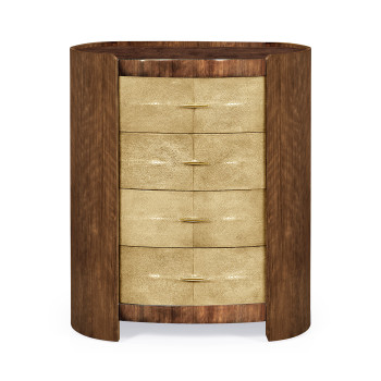 Ivory Shagreen Oval Bedside Chest of Drawers with Brass