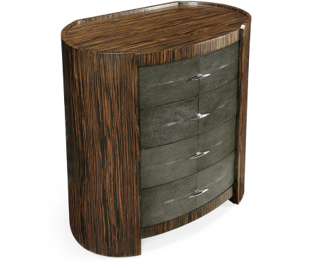 Faux Macassar & Anthracite Shagreen Oval Bedside Chest