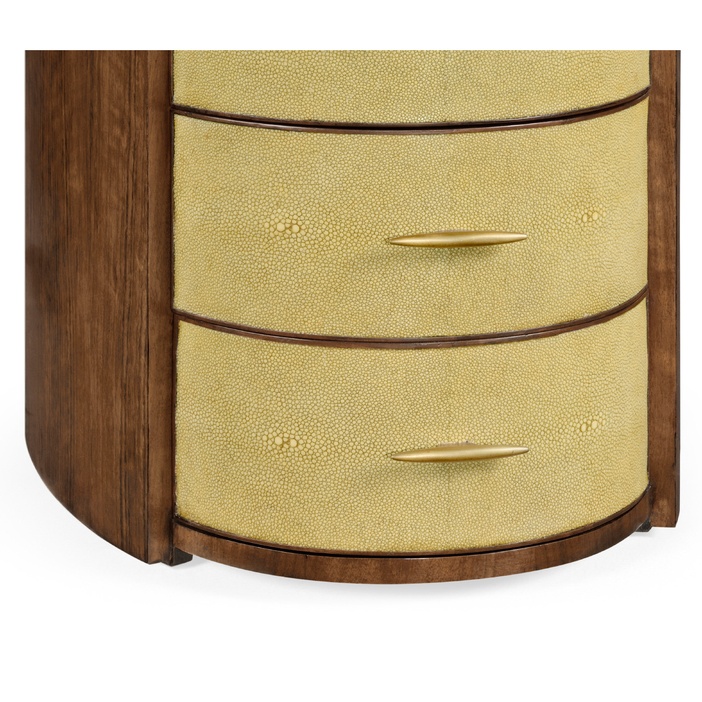 Ivory Shagreen Oval Bedside Chest of Drawers with Brass
