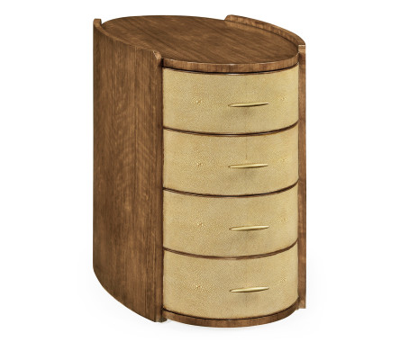 Ivory Shagreen Oval Bedside Chest of Drawers with Brass