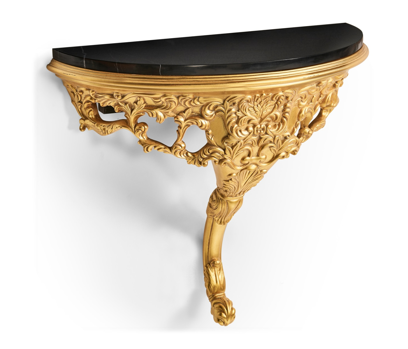 Carved & gilded wall bracket console (Black marble top)