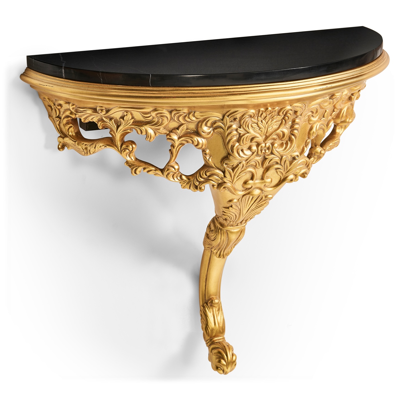 Carved & gilded wall bracket console (Black marble top)
