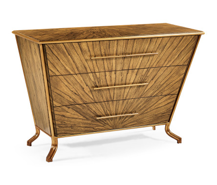 Argentinian walnut veneered tapering chest of drawers