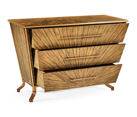 Argentinian walnut veneered tapering chest of drawers