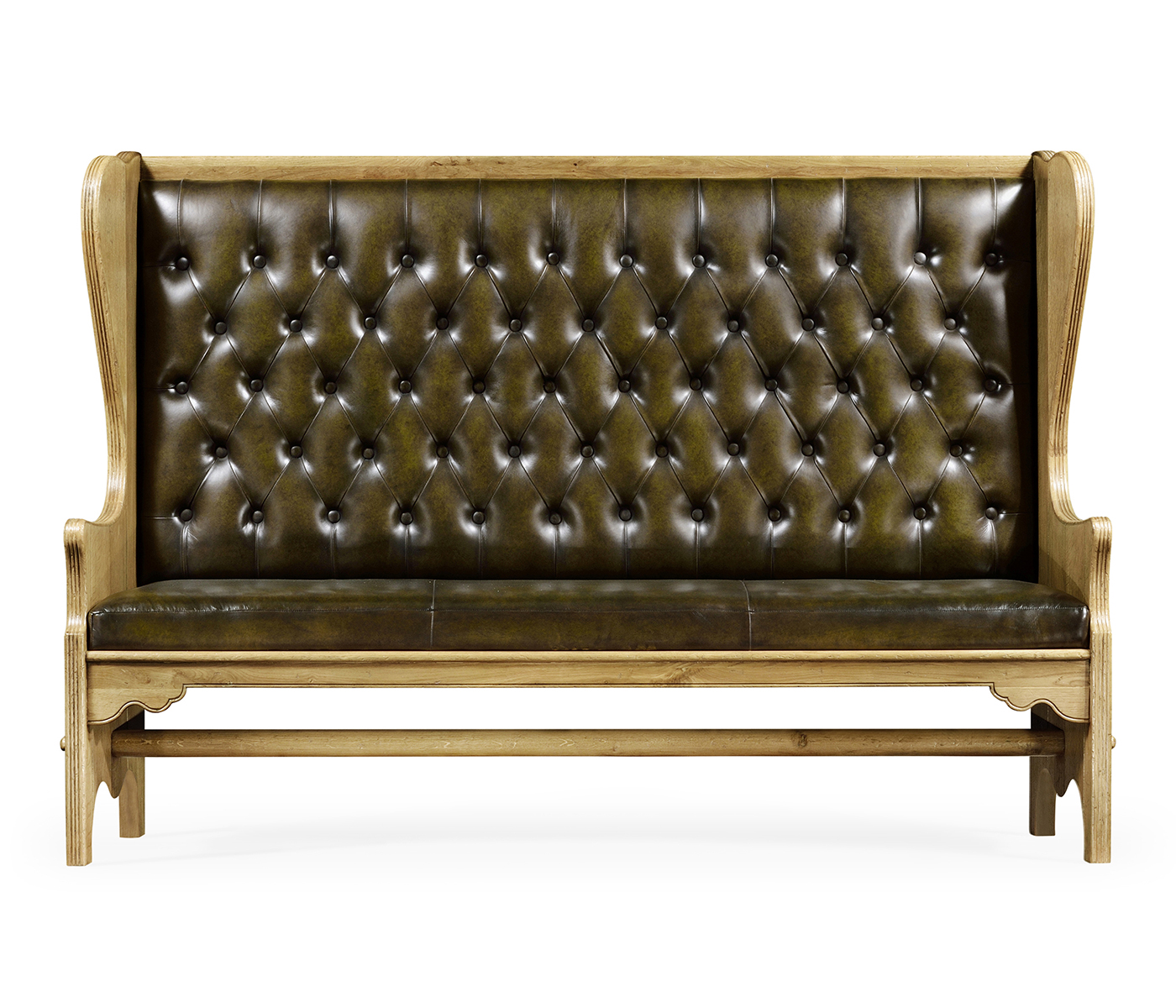 Natural Oak Tavern Settle with Medium English Library Green Leather Upholstery